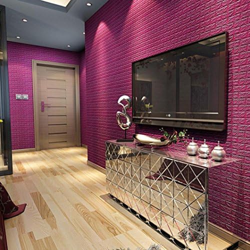 YanHoo PE Foam 3D Wallpaper DIY Wall Stickers Wall Decor Embossed Brick Stone (Red wine)