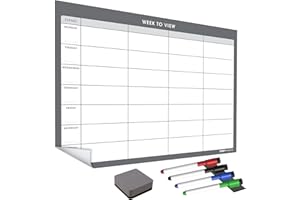 THE MAGNET SHOP WallTAC A2 Weekly Planner Whiteboard Sticker for Wall | Made in The UK | Easy-to-Remove Dry Wipe Calendar with Reusable Adhesive | Family Meal Planner or to-Do List for Home and Office [42 x 60cm]