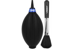 INDOVIS Mini Profi Blasebalg + Reinigungspinsel mit weichen Borsten | EXTRA STARK Air Blower | Klein und praktisch | Schickes schwarzes Design geeignet für Kamera, Objektive, Sensor, Tastatur, Smartphone