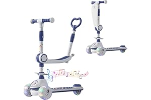 MAGIC SELECT 3 in 1 𝗦𝗰𝗼𝗼𝘁𝗲𝗿 with Seat for Children 2-12 Years Old. Foldable Children's Skate with Push Handle. Children's Scooter with LED Lights, 3 PU Wheels, 4 Adjustable Heights.