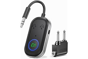 BABBLECOM 2025 Upgraded Bluetooth Transmitter Receiver, Aux Wireless Adapter Bluetooth 5.3, 2-in-1 Airplane Adapter for TV, Airplane, Home Stereo, Speakers, Headphone, Car, 3.5mm Jack Dual Bluetooth Connection
