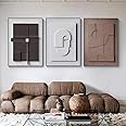 Homary Japandi Canvas Wall Art Sets of 3, Modern Abstract Art Painting Hanging Wall Decor Set with Rectangle Frame