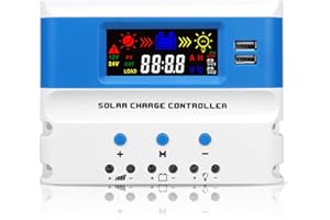 NUOWEIDE 30A Solar Laderegler 12V/24V, PWM 30A Solarladeregler mit Temperatursensor, 2 USB Ports, Solarladeregler für 12V/24V Blei Säure Batterie und Lithium-Batterien