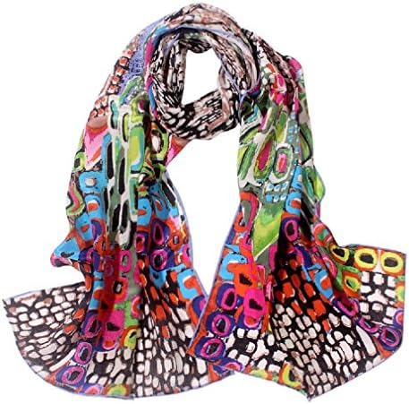 100% Silk Charmeuse Long Scarf Shawl Art with Hand Rolled Edge, 62 Inch X 15.7 Inch