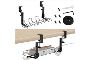 FRETONBA Gestión de cables debajo del escritorio, cesta de cables de metal de 38 cm, cesta para cables y zócalos, color negro