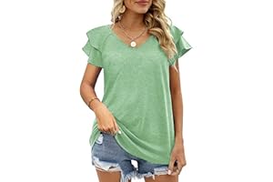 Zetieny Damska koszulka z dekoltem w szpic, podstawowy top z krótkim rękawem, letnia koszula na co dzień
