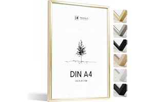 Heimlich® - Cadre photo A4 21 x 30 cm, aluminium doré - Cadre pour documents, certificats, diplômes avec plastification - Montage mural ou sur table