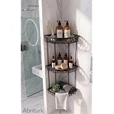 3 Katlı &Ouml;m&uuml;r Boyu Paslanmaz%100 Al&uuml;minyum Siyah Renk Banyo K&ouml;şe Rafı-Duş Şampuanlık Organizer 58x28x25cm
