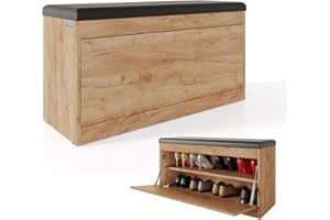 ‎PLATAN ROOM PLATAN ROOM Schuhschrank mit Sitzfläche 100 x 53 x 35 cm Schuhbank aufklappbar Sitzkommode Weiß Eiche Gold (Gold Eiche)