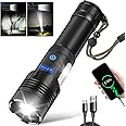 LED Torch Rechargeable High Lumens with COB Side Light, Torches Led Super Bright Powerful Flashlight Waterproof 7 Modes Zoomable Torch for Camping Hiking Outdoor Emergency (5000mAh Battery)