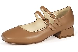 elerhythm Mary Jane Chaussures à talon bas pour femme avec double sangle de cheville