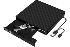 PTUI External CD Drive DVD Drive - USB 3.0 & Type-C Slim Burner with SD/TF Slot & 2 USB Ports Compatible with Mac Windows Laptops & Desktops (Black)