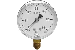 EMPEO by Messbo Manometer, NG 63 0-0,6 bar, 63mm Durchmesser, G1/4 Zoll Anschluss unten, Rohrfedermanometer, Gehäuse aus Stahl