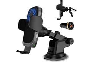 Wefunix 15W Szybka bezprzewodowa ładowarka samochodowa Qi [wentylator +automatyczny zacisk czujnika] kompatybilny z iPhone 15 14 Plus 13 12 11 XS SE 8 Samsung Galaxy S24 S23 S22 S21 S20/Note 20 Huawei