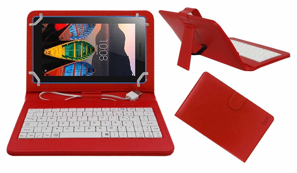 Acm USB Keyboard Case Compatible with Lenovo Tab 3 7 Essential Tablet Cover Stand Study Gaming Direct Plug & Play - Red