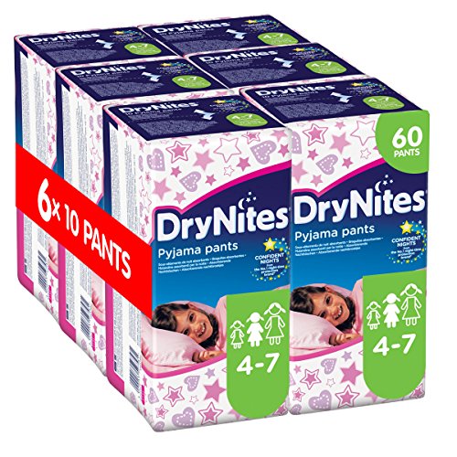 Huggies DryNites Girls Pyjama Pants for 4-7 Years, 10 Pants (Pack of 6, Total 60 Pants)