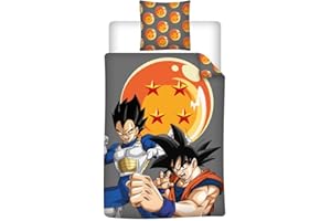 Aymax Komplet pościeli jednoosobowej Dragon Ball, dla 1 osoby, dwustronna poszwa na kołdrę 140 x 200 cm + poszewka na poduszkę 65 x 65 cm, szary, bawełna poliestrowa