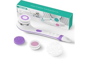 VOYOR Electric Body Brush Back Scrubber Body Exfoliator Shower Brush with Long Handle Rechargeable USB Charging Deep Cleansing Exfoliating Scrubber Soft Silicone Waterproof Bath Brush BC100 (Purple)