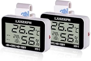 LXSZRPH Reptile Thermometer Hygrometer with High Low Temperature Alarm Digital Temperature Humidity Meter Gauge with Hook for Reptile Tanks, Terrariums, Vivariums, Black, 2 Packs (2Packs)