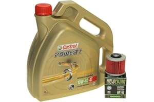 CITOMERX Castrol SAE 10W-40 Power 1 4T - Juego de cambio de aceite (4 L, incluye filtro de aceite Hiflo HF145, para Aprilia Pegaso 650, Derbi, MZ/MUZ, Yamaha XT 600)
