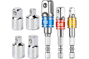 Newder Set 7 Pezzi Adattatore Esagonale 1/4" 3/8" 1/2" + Adattatore Chiave a Bussola 1/4 3/8 1/2 Acciaio di Alta Qualità per Trapano Avvitatore
