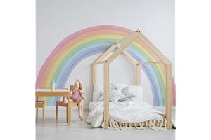 funlife Autocollants Décoller et Bâton, Prédécoupé Imperméable Grand Arc-en-ciel Mur Décalcomanies Filles de la Pépinière, Aquarelle Arc-en-ciel Papier peint Décor pour Chambre d’Enfants Chambre