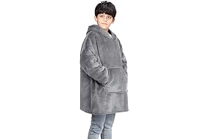 Uplayteck Coperta con Maniche e Cappuccio per Bambini, Vestaglia Super Morbida in Pile, Calda e Confortevole Felpa Coperta Indossabile Oversize per Ragazza e Ragazzo
