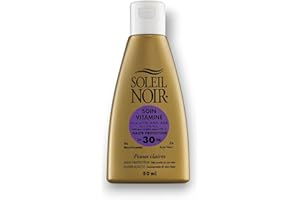 Soleil Noir - Soin Vitaminé SPF 30 Haute Protection 3 Filtres UVA et UVB - Peaux Claires - Vitamines A, C, E, Aloé Vera - Fabrication Française - Flacon avec Capsule Service, 50 ml
