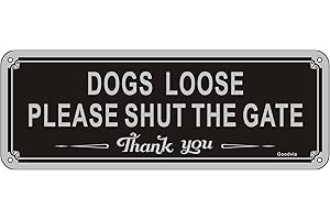 GOODVIA Dogs Loose Sign Dog Signs for Gates Shut The Gate Sign Aluminum 3.5'' x 9.8'' Reflective Dog Warning Signs,Fade Resistant, Waterproof, UV Resistant and Durable 1 Pack