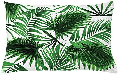 Palm Leaf Throw Pillow Cushion Cover, Realistic Vivid Leaves of Palm Tree Growth Ecology Lush Botany Themed Print, Decorative Accent Pillow Case, 30 X 20 Inches, Fern Green White