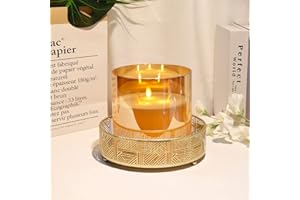 JHY DESIGN 3 Mèches par Bougie lampe avec Télécommande 15×15×15cm Vraie Cire Transparent en or petite Verre mariage decoration，Avec Vacillement des Flammes Très Réaliste,Blanc Chaud