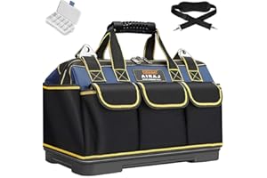 Sac à Outils étanche AIRAJ Avec 14 Poches eEn Tissu Oxford/Fermeture à Glissière Lourde/Bandoulière Réglable/Sac d'électricien En Caoutchouc Résistant à l'usure 45x25x29cm