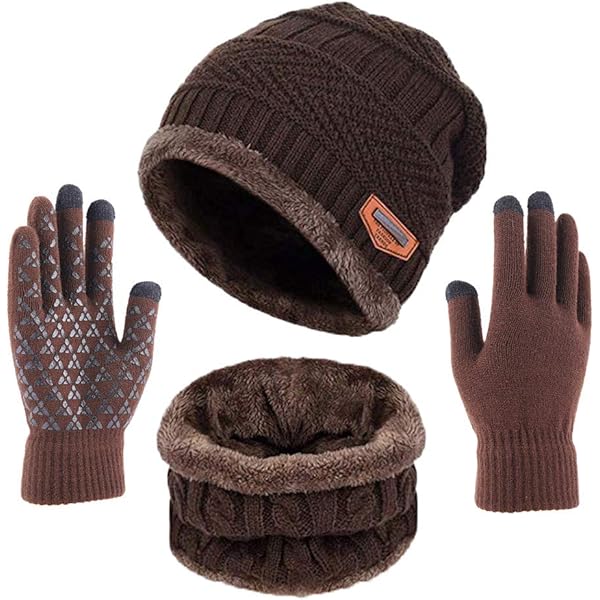 URATOT 4-in-1 Winter Warm Set - Knitted Pompom Hat, Scarf, Gloves & Ear Warmer
