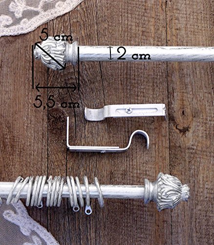 Gardinenstange Vorhangstange Gardinenstange variable Länge Landhaus Shabby Chic – Vintage – 160-300 – Weiß / Silber – Metall - 5