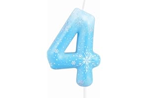 MCISKIN Candele di compleanno con numero di fiocco di neve, blu e bianco, 4 candele di compleanno per torte ragazze, candele numero 4 congelate, candela bianca congelata per decorazioni di compleanno a tema