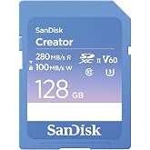 بطاقة ذاكرة SanDisk Creator SD-UHS-II بسعة 128 جيجابايت (كاميرات DSLR وكاميرات بدون مرآة، فيديو بدقة 6K، V60، UHS-II، قراءة بسرعة 280 ميجابايت/ثانية، RescuePRO De