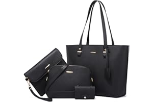 NICOLE & DORIS Grand Sac a Main Femme Ensemble de 4 Pièces Sac Fourre Tout Elegant Sac Bandoulière Cuir PU Sac à Main et Portefeuille Sac Epaule pour Travail Shopping Voyage Noir