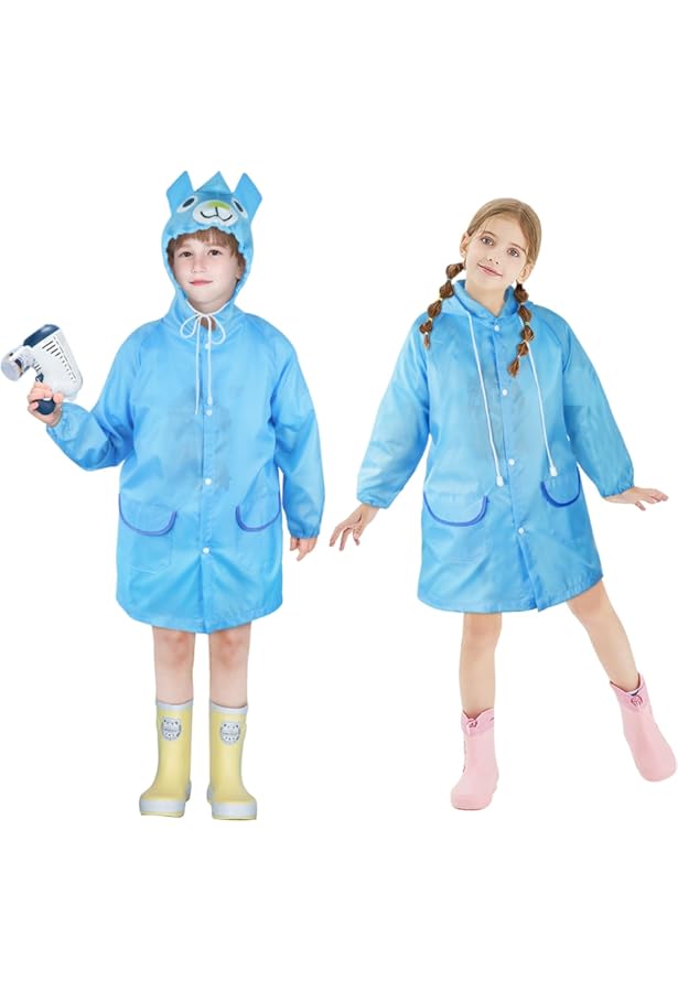 Poncho Imperméable Réutilisable En EVA Avec Capuche Et Boutons Pour Enfants Avec Capuche Et Bouton Pour L'école, La Randonnée, Le Cyclisme, Les Voyages (Rose