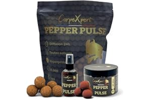 CarpeXpert - Gamme Pepper Pulse - Bouillette 15mm - + Pop-Up + Bait-Spray - Toutes Saisons - Boosté & Hyperprotéiné - Diffusion 22h+ Anti-Capot…