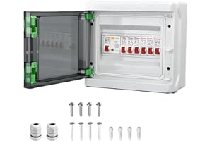 LENGSUAA 6 Way Consumer Unit Circuit Breaker, 63 Amp Consumer Unit Circuit Breaker, IP65 Anti-Leakage Fuse Box for Outdoor Outbuildings Garage, Shed, Caravans, Workshops, 6A+6A+16A+16A+32A+32A