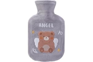 Bncxdc Hot Water Bottle, Hot Water Bag, Durable Rubber Mini Bear Water Bag with Removable Cloth Cover, Strong Sealing, for Keep Warm Hands, Neck, Back, Abdomen and Waist (Gray, 350ml)