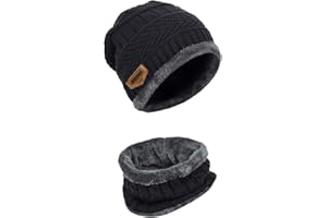 Ajuanbazha Cappello Uomo Invernale con Berretto e Sciarpa, Set di Cappelli Uomo Donna Invernali, Cappelli in Maglia con Fodera in Pile, Cappello Invernale Ideale per Sport All'aperto