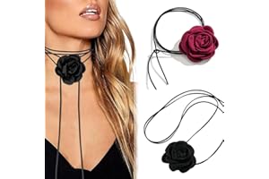 LAKJUOZ 2 Piezas Collares De Flor Rosa, Gargantilla De Flores Bohemia Ajustable, Collar De Rosa De Tela Vintage Para Mujeres, Niñas, Novia, Fiesta De Boda, Cumpleaños