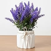 Dekorly Artificial Lavender Plant in White Pot, 18cm – Realistic Faux Flower Arrangement for Home & Office Décor (Set of 1) (