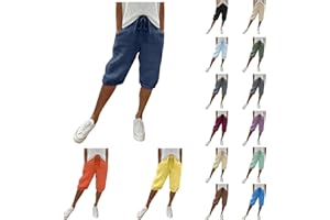 SKFLABOOF Stoffhose Damen Musselin Hose Sommer Mode Lässige Leichte Freizeithose Strandhose Sommerhose Einfarbig Bequeme Luftige Einfarbig Gerade Geschnitten Bein Hosen und Taschen
