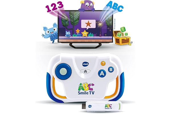 VTech - ABC Smile TV, Ma Première Console TV Éducative, Console de Jeux et d'Apprentissages avec Manette sans Fil, Clé HDMI Plug and Play, Cadeau Enfant de 3 Ans à 7 Ans - Contenu en Français