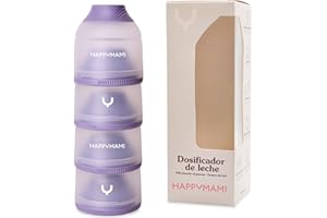 Happymami, Dosificador de Leche en Polvo o Cereales, 4 Compartimentos Portátiles de 360ml cada uno, Fácil de Llevar, Apertura Sencilla, Superficie Interior Antiadherente