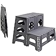 Bee Neat Folding 2 Step Stool for Adults - Collapsible & Foldable Step Ladder for Office, Garage, Closet, Bathroom - Non-Slip & Wide Stepping Stool Supports 300lbs - Industrial - Gray
