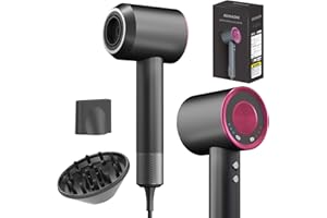 z jonami, AIUNAOM 200 milionów negatywnych jonów, 150 000 obr./min do szybkiego suszenia, 3 prędkości i poziomy temperatury do salonu i użytku domowego.