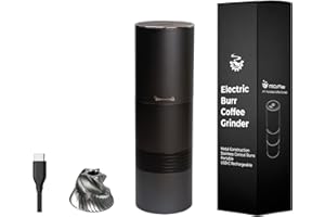 MiiCoffee PT1 Portable Electric Burr Coffee Grinder, USB-C Rechargeable Stainless Conical Burr Grinder, Cleaning Brush Included